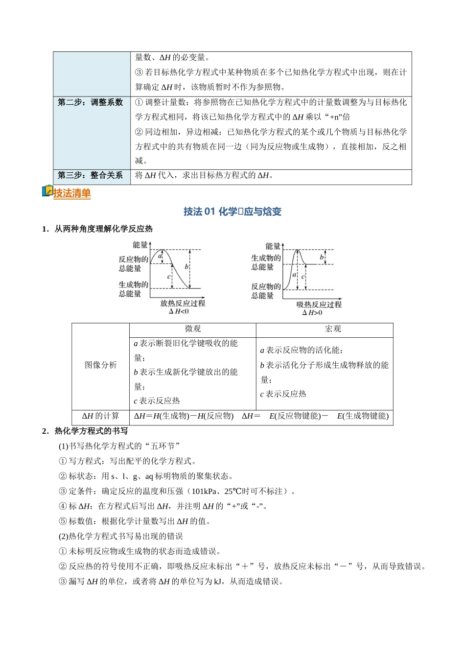 清单01热化学方程式的书写与盖斯定律的应用（知识方法能力清单）（原卷版）.docx_第2页