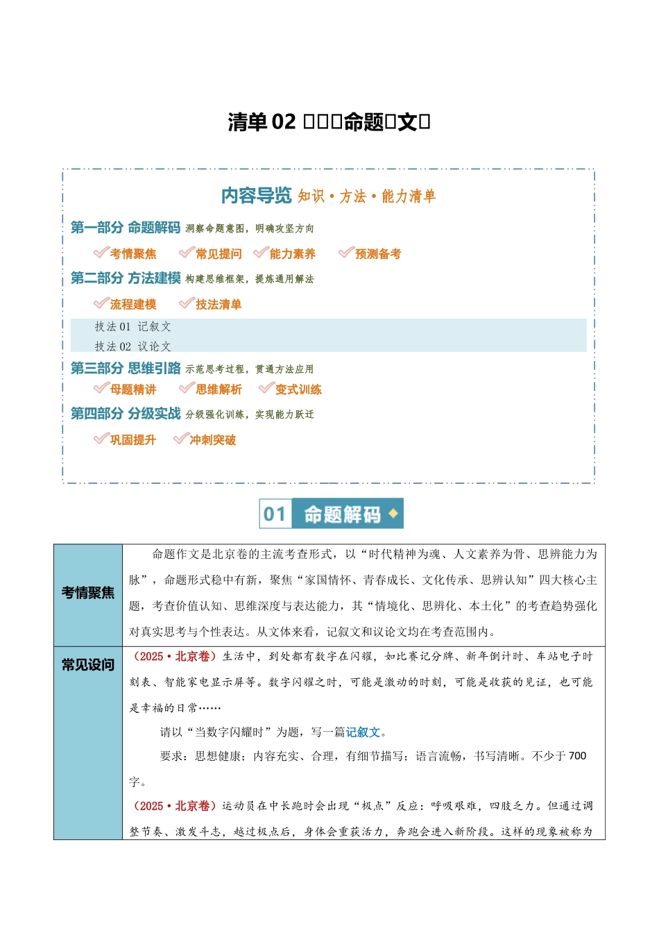 清单02写作(命题作文)(知识方法能力清单)(原卷版).docx_第1页