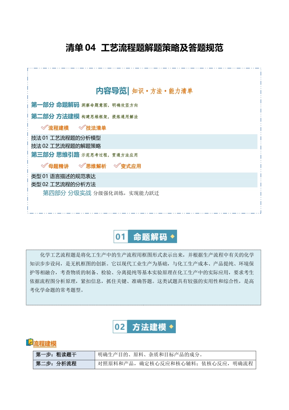 清单04工艺流程题解题策略及答题规范(知识方法能力清单)(解析版).docx_第1页