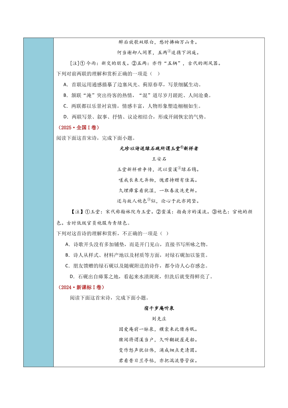 清单04古代诗歌鉴赏（鉴赏表达技巧）（知识方法能力清单）（原卷版）.docx_第2页