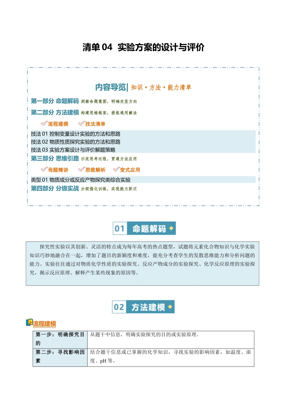清单04实验方案的设计与评价(知识方法能力清单)(原卷版).docx_第1页