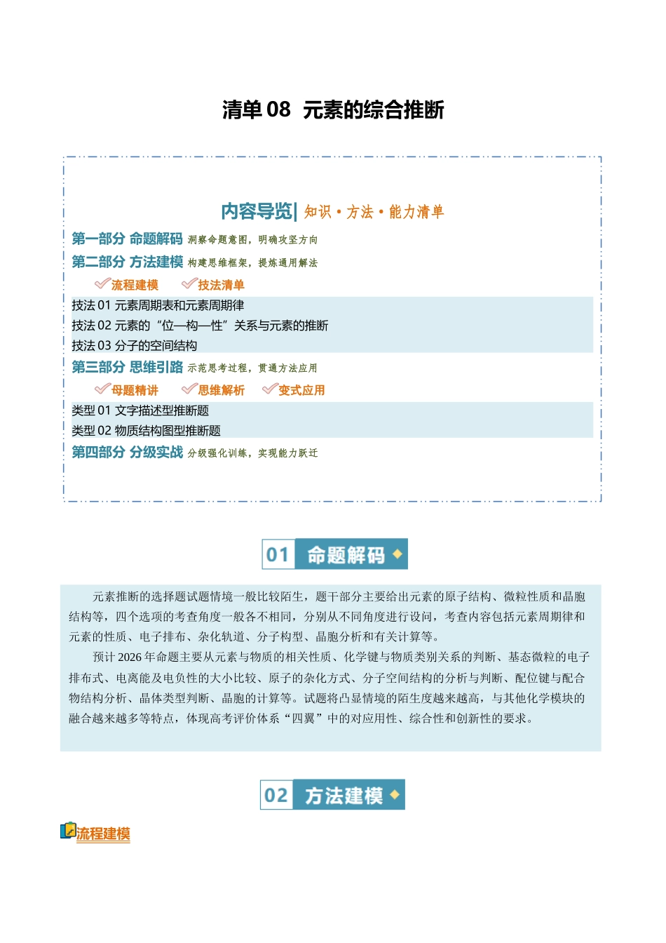 清单08元素的综合推断（知识方法能力清单）（解析版）.docx_第1页