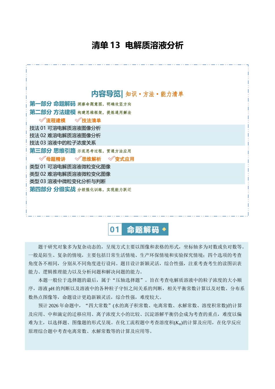 清单13电解质溶液分析（知识方法能力清单）（解析版）.docx_第1页
