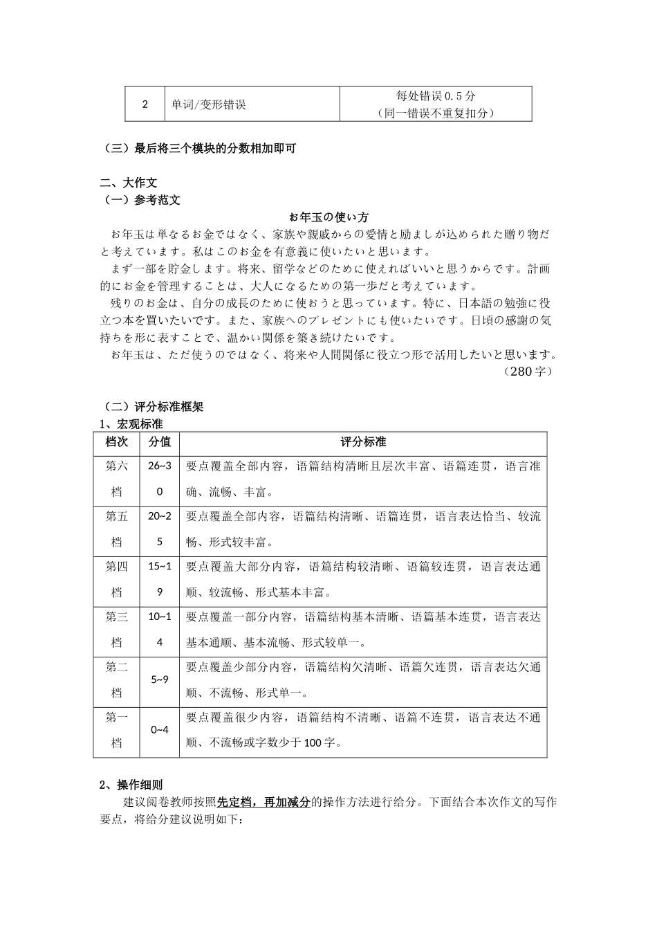 日语评分细则河北横水金卷先享卷2026届高三年级3月份学情诊断(3.4-3.5).docx_第3页