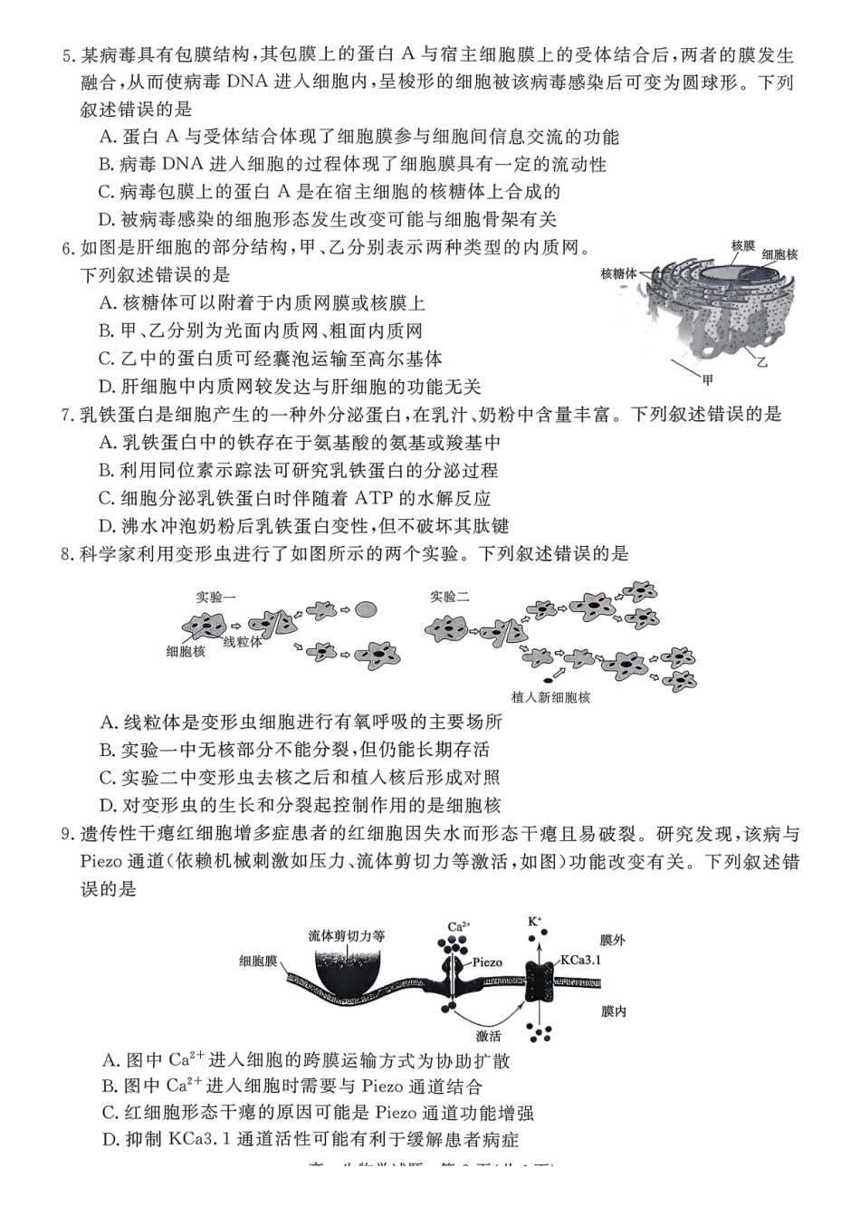 山西晋城市2025-2026学年高一上学期期末自测生物练习（含解析）.pdf_第2页