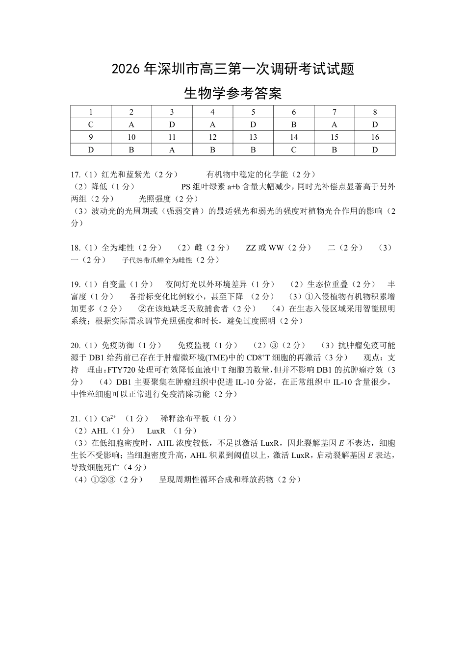 生物广东深圳市2026年高三年级第一次调研考试(深圳一模)(3.4-3.6)(1).pdf_第1页