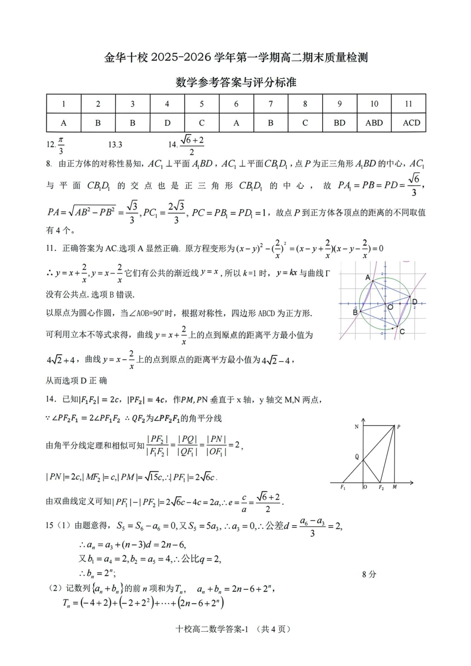 数学浙江金华十校2025-2026学年第一学期高二上学期2月期末质量检测考试(2.4-2.6)(1).pdf_第1页