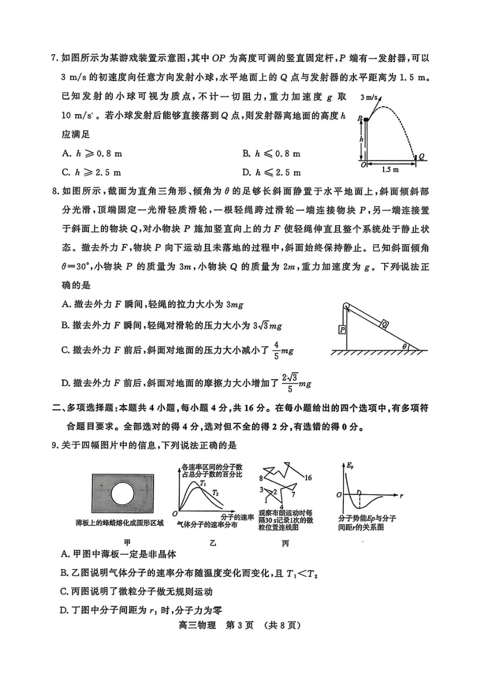 物理山东名校考试联盟2026届高三年级下学期2月核心素养评估(2.25-2.26).pdf_第3页
