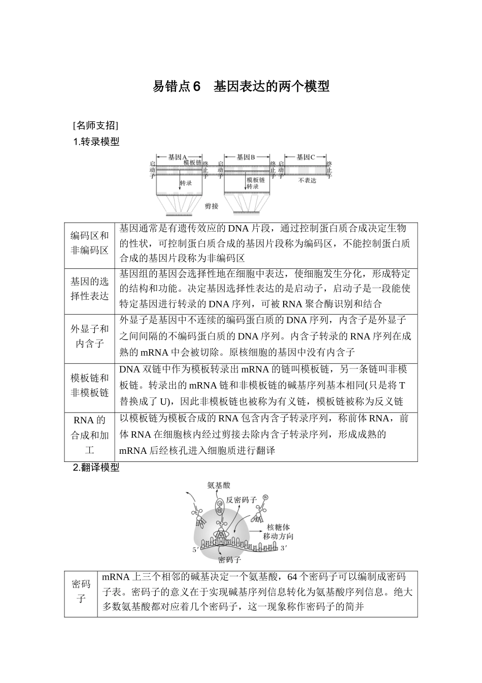 易错点6基因表达的两个模型.doc_第1页