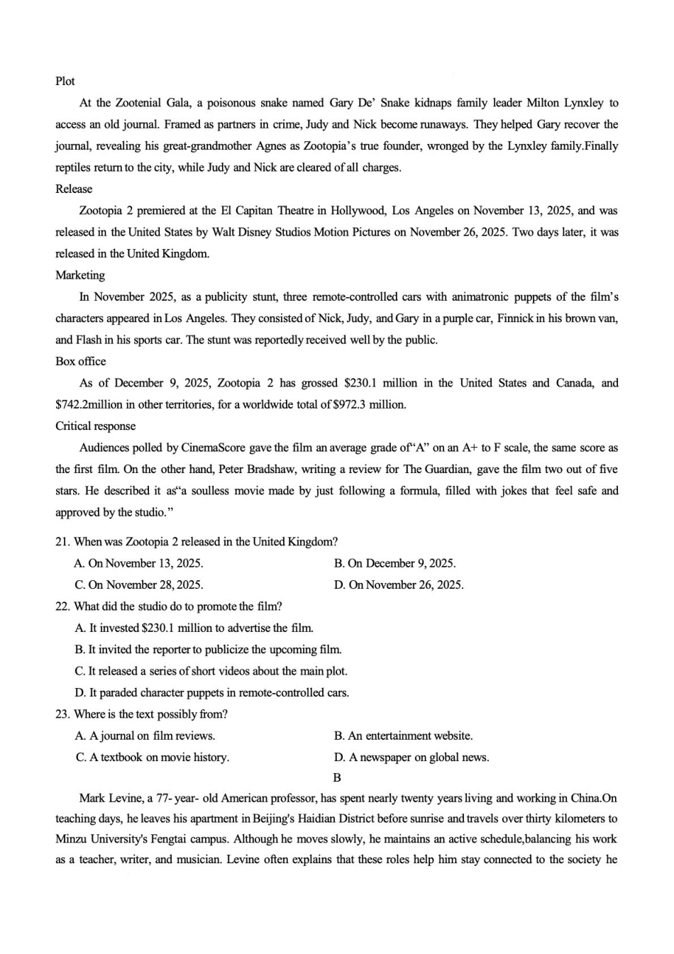 英语+答案【重庆七龙珠】重庆市育才中学校2026届高三下学期2月开学考试（2.27-2.28）.pdf_第3页