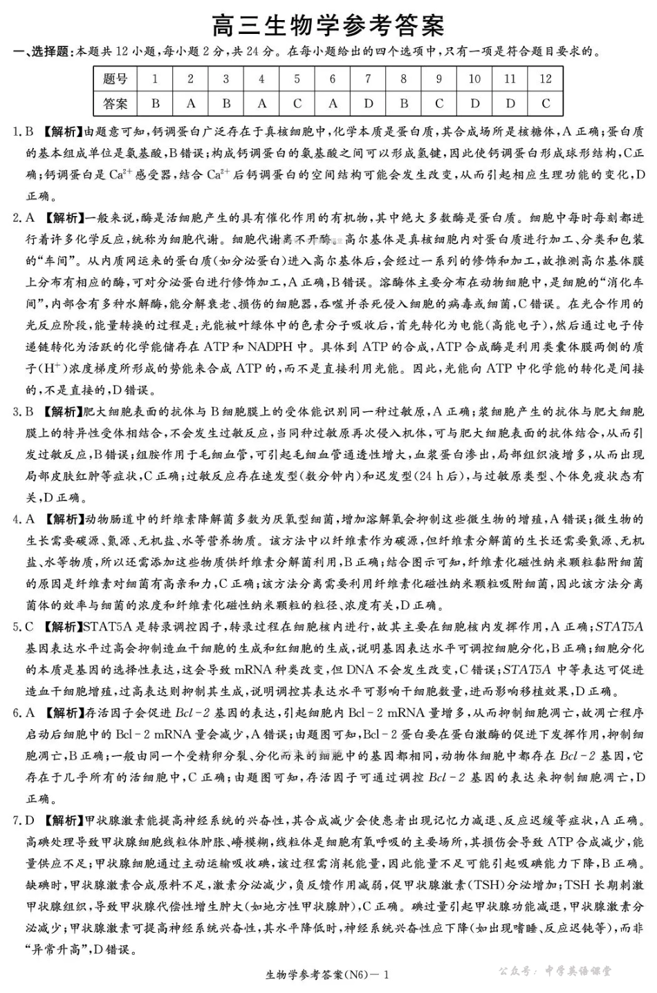 长郡中学2026届高三月考试卷（六）生物答案.pdf_第1页