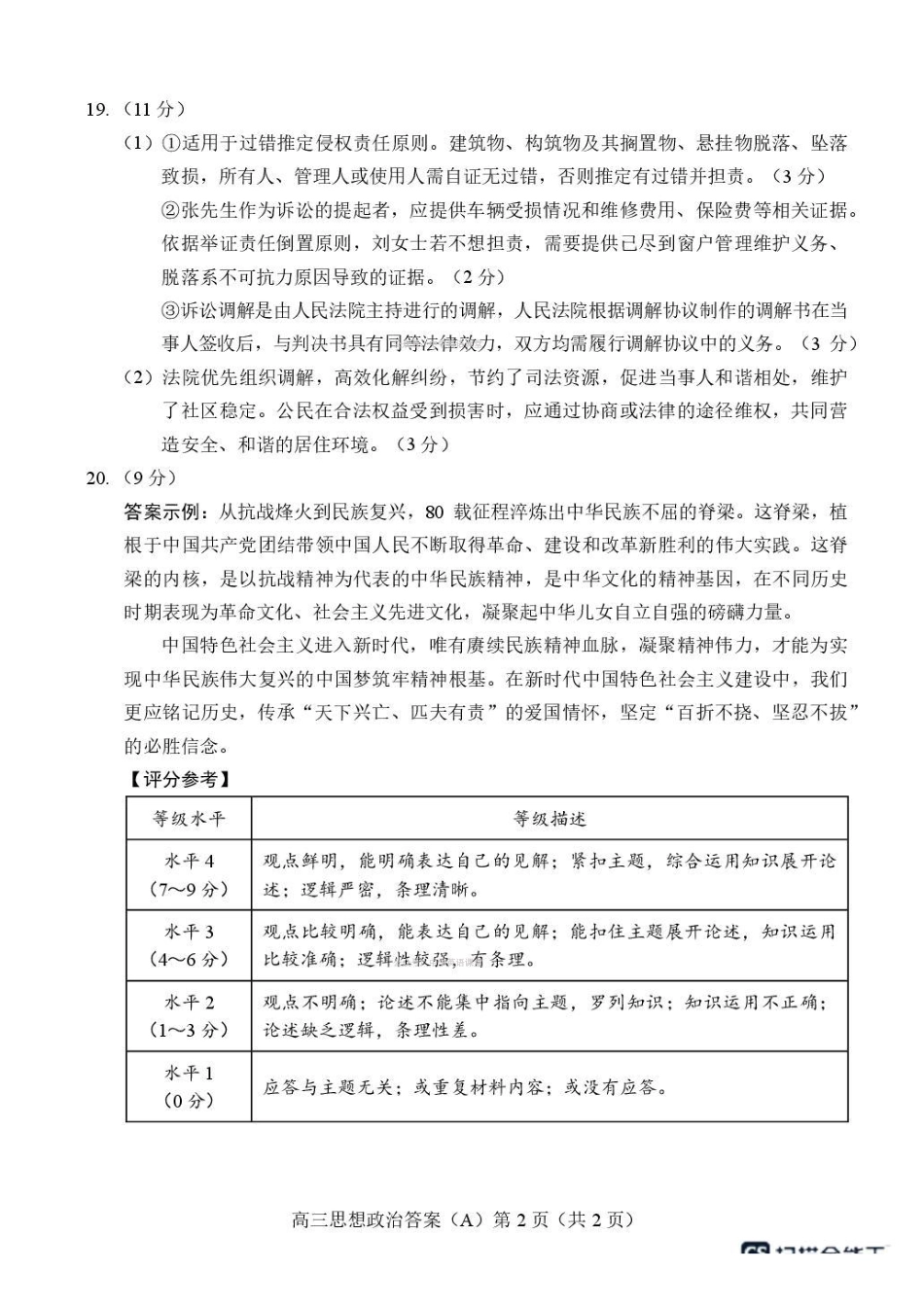 政治(A版卷)答案山东菏泽市2025-2026学年高三年级上学期期末教学质量检测考试(2.11-2.13).pdf_第2页
