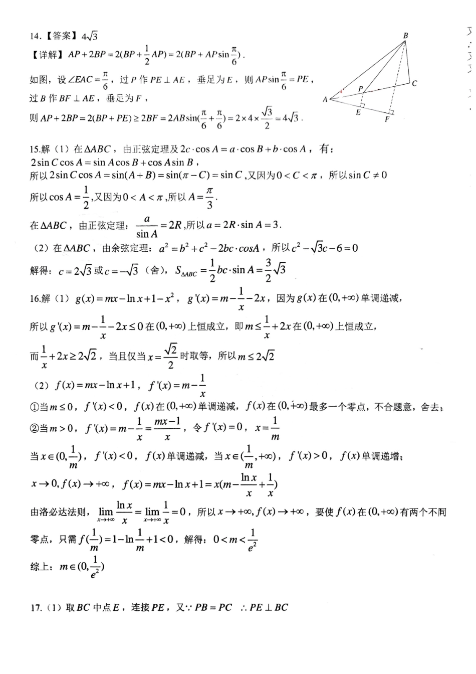 重庆西南大学附中高2026届高三下3月定时检测数学答案.pdf_第3页