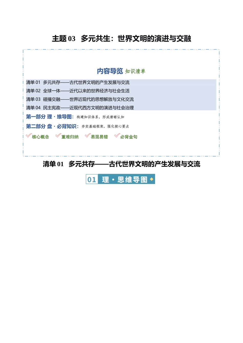 主题03多元共生：世界文明的演进与交融（知识清单）2026年高考历史二轮复习讲练测.docx_第1页