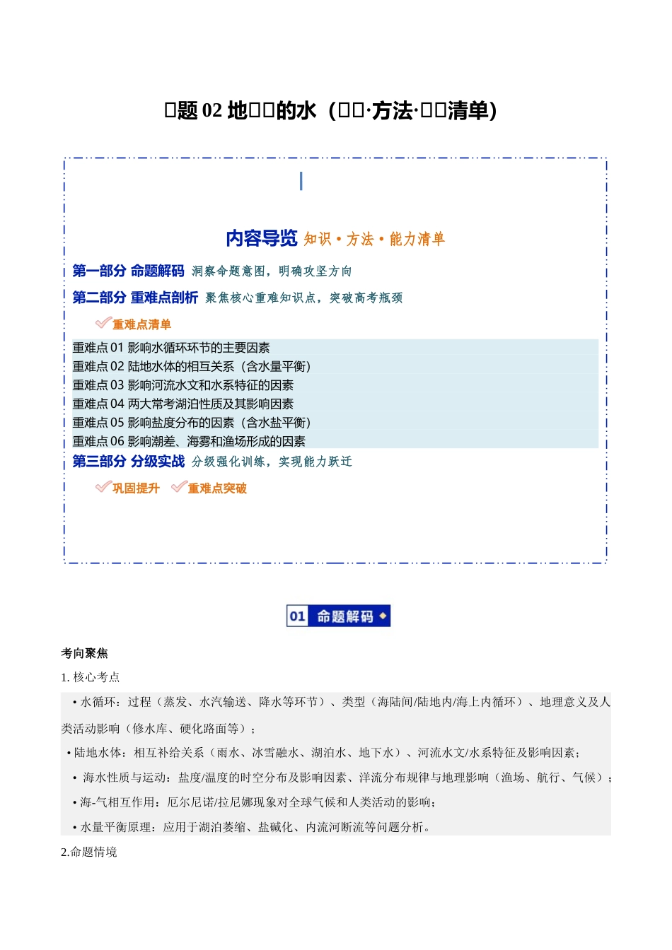 专题02地球上的水(知识方法能力清单)(全国通用)(原卷版).docx_第1页