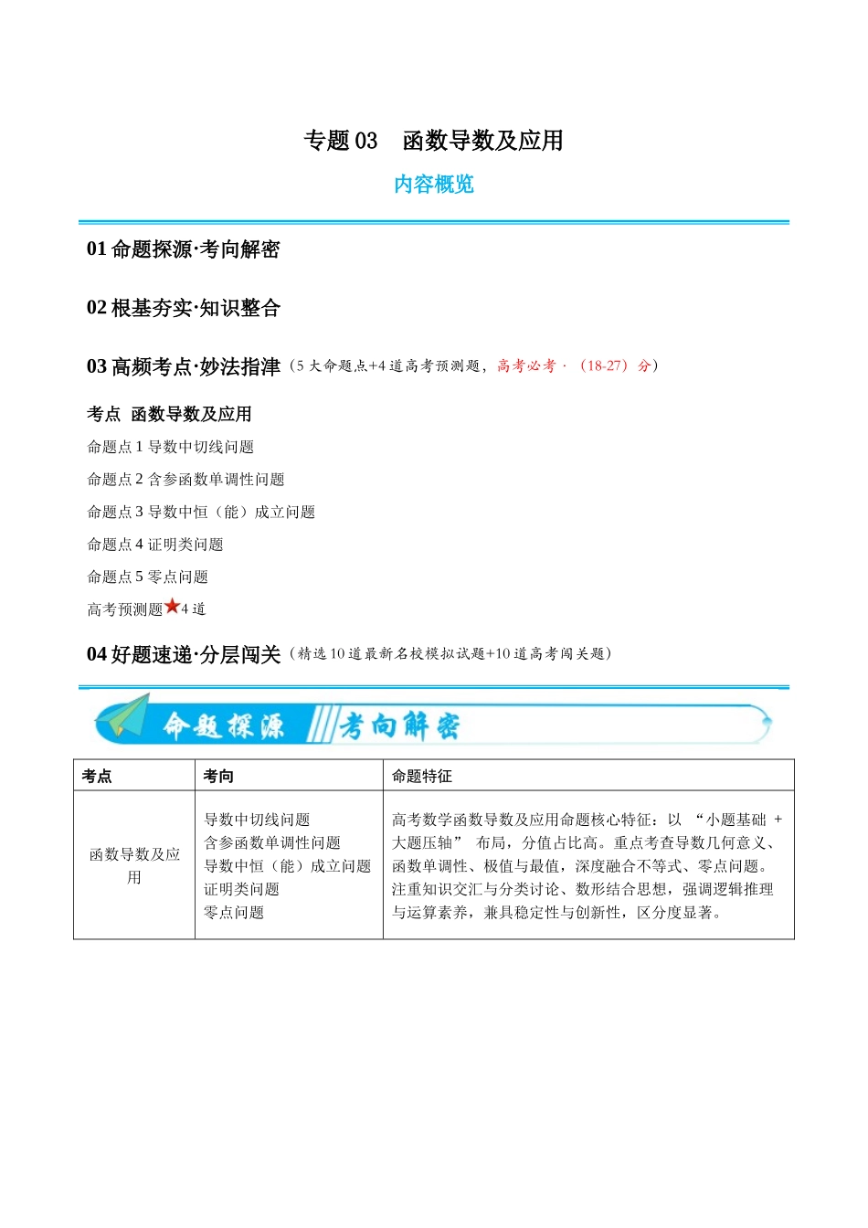 专题03函数导数及应用（高频考点专练）（解析版）.docx_第1页
