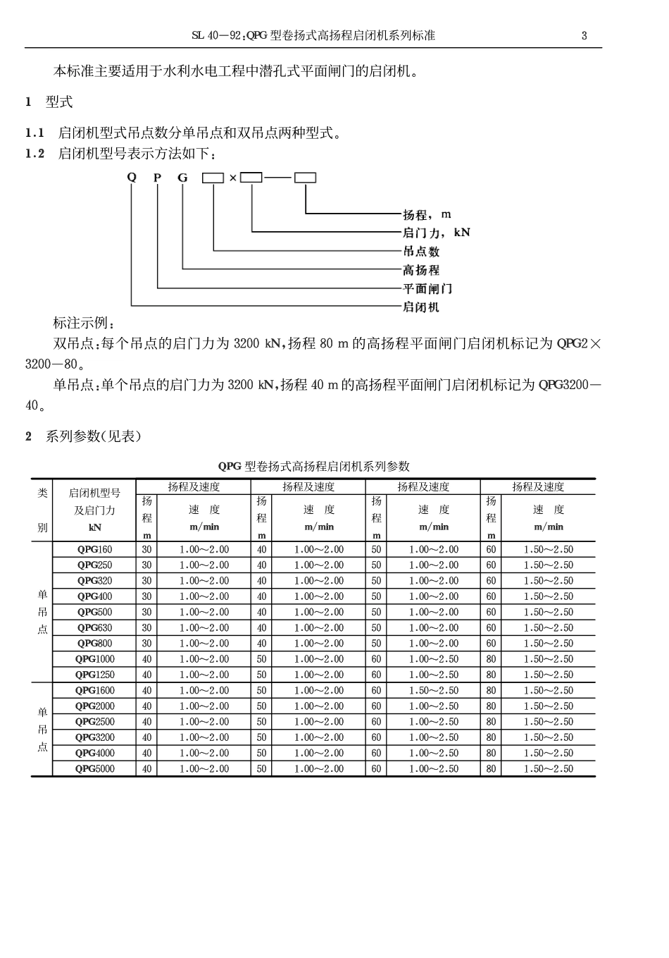 SL 40-92 QPG型卷扬式高扬程启闭机系列标准.pdf_第3页