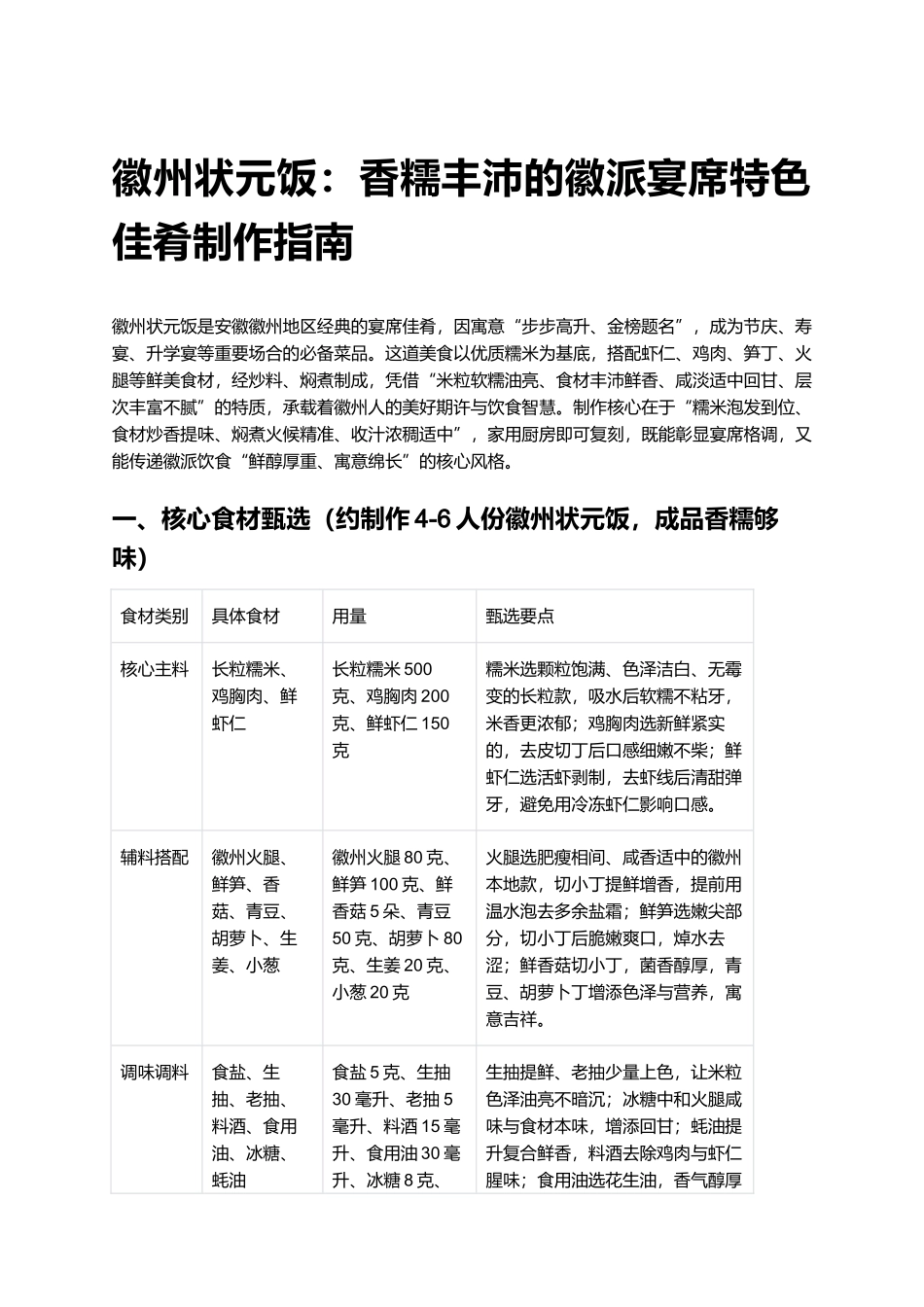 徽州状元饭:香糯丰沛的徽派宴席特色佳肴制作指南.docx_第1页