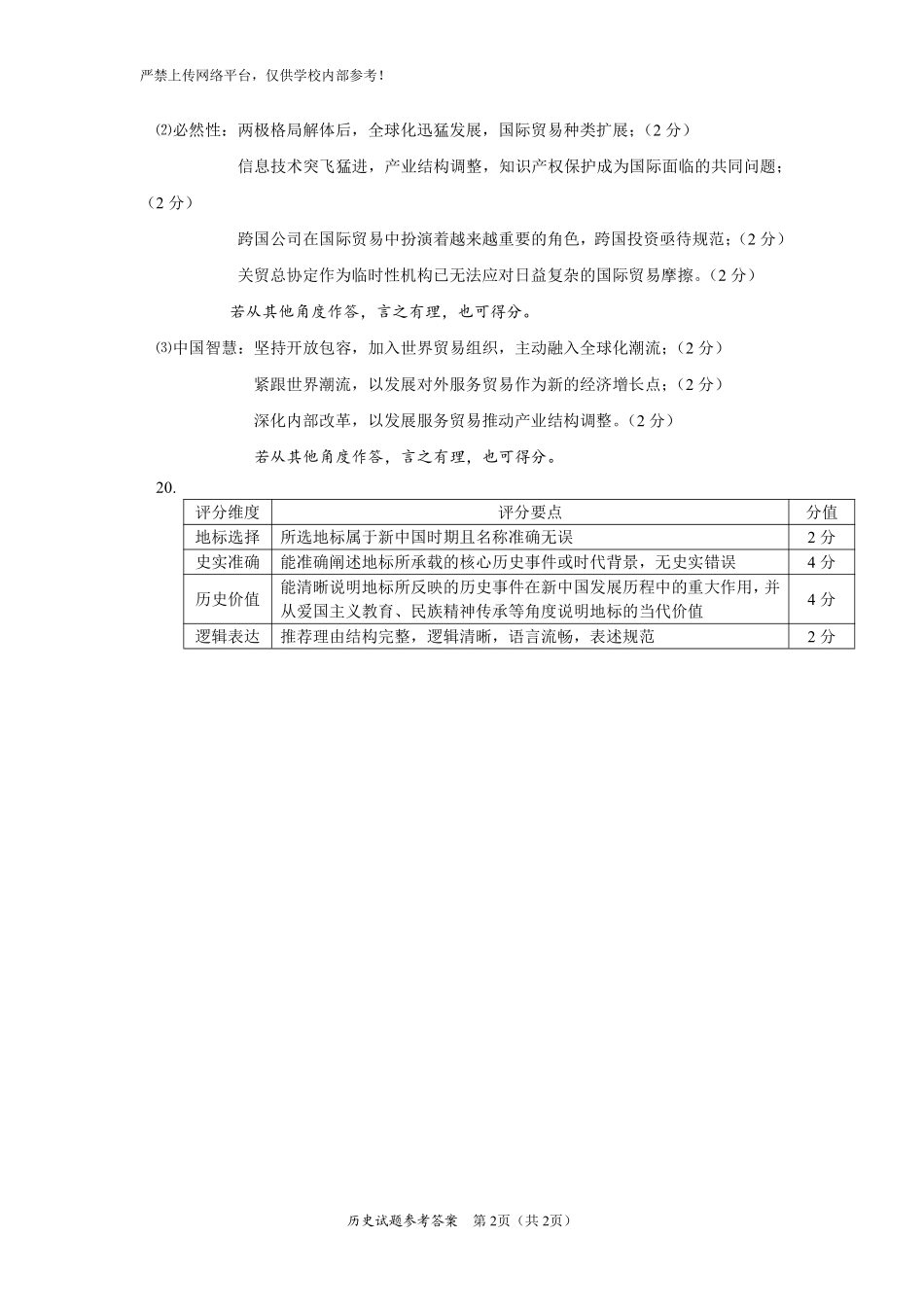 【历史答案】福建名校联盟2026届高三下学期开学考试.pdf_第2页