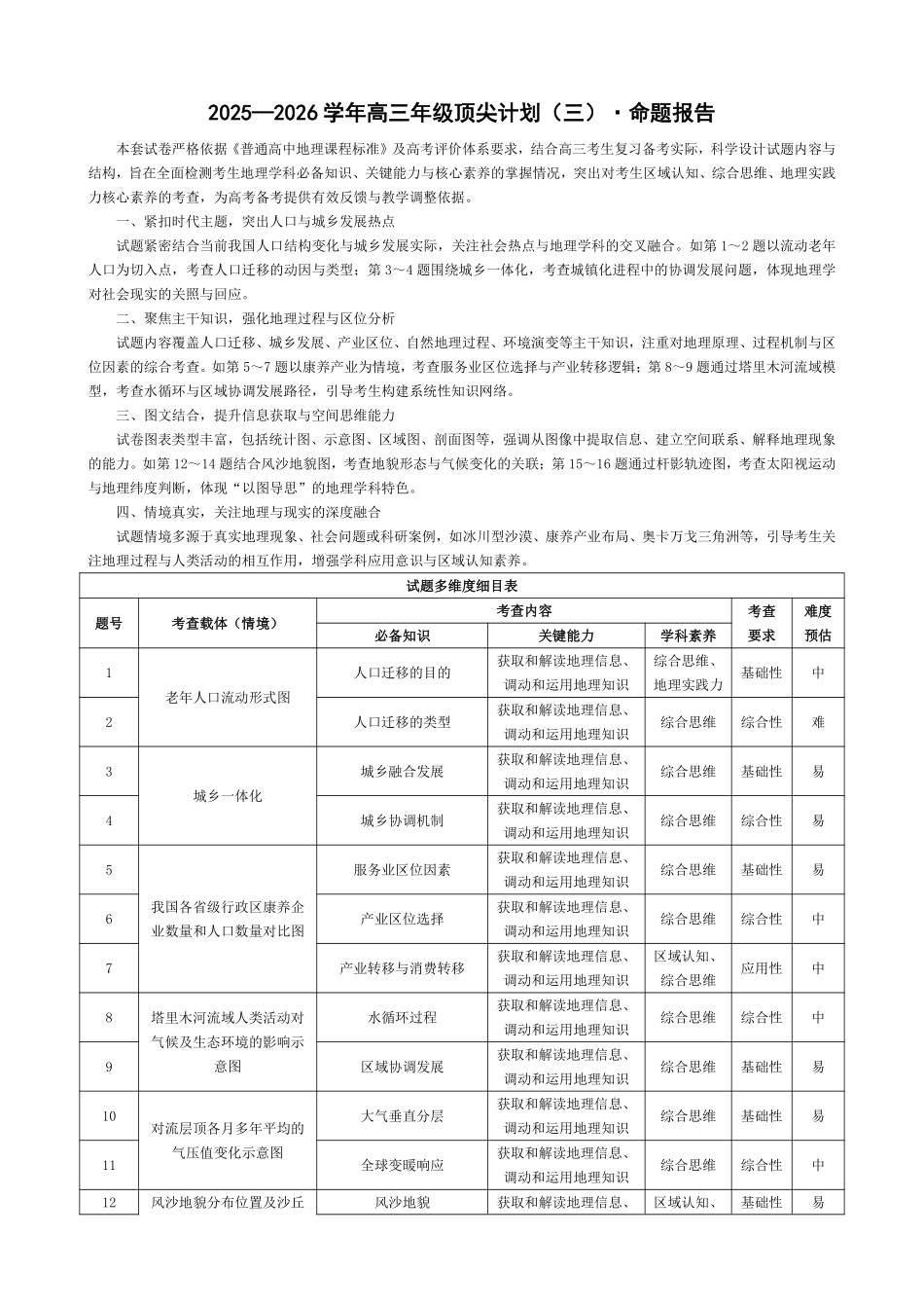 地理命题报告河南某地大联考2026届高三年级下学期开学素质评价（3.5-3.6）.pdf_第1页