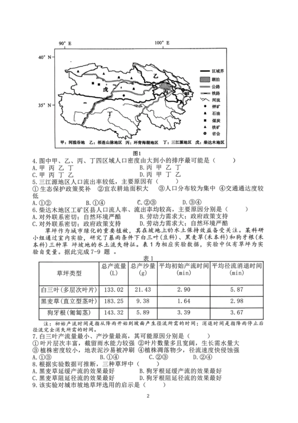 地理山东济宁市2026年3月高考模拟考试(济宁一模)(3.9-3.11).pdf_第2页