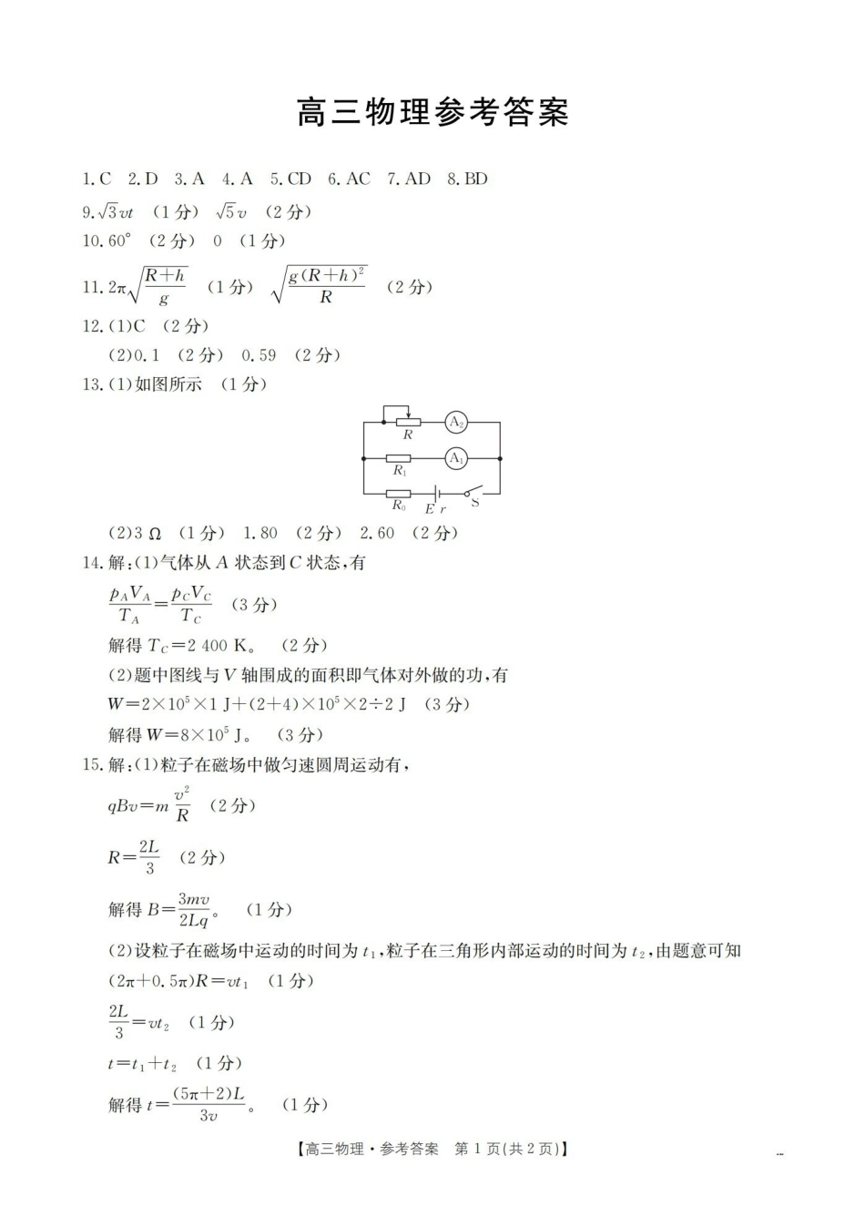 福建2026届高三下学期2月开学联考(26-278C)物理答案.pdf_第1页