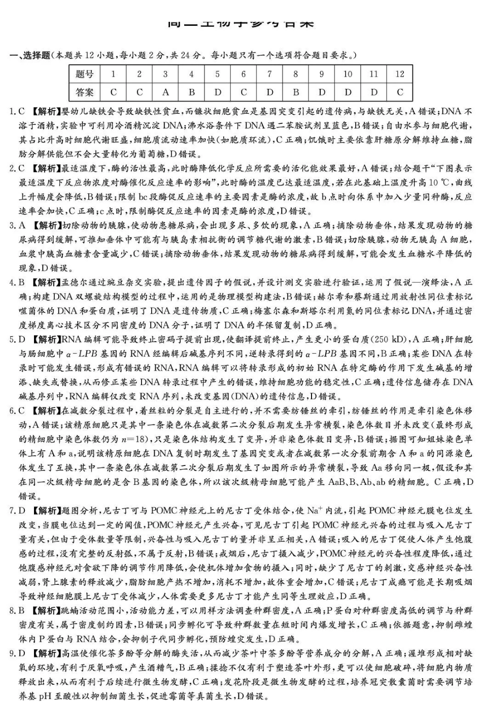 湖南师大附中2026届高三月考试卷（七）生物答案.pdf_第1页