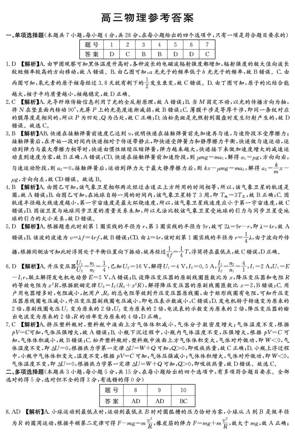 湖南雅礼中学2026届高三月考试卷（七）物理答案.pdf_第1页