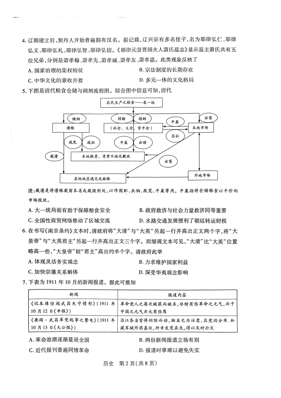 历史河南某地大联考2026届高三年级下学期开学素质评价（3.5-3.6）.pdf_第2页