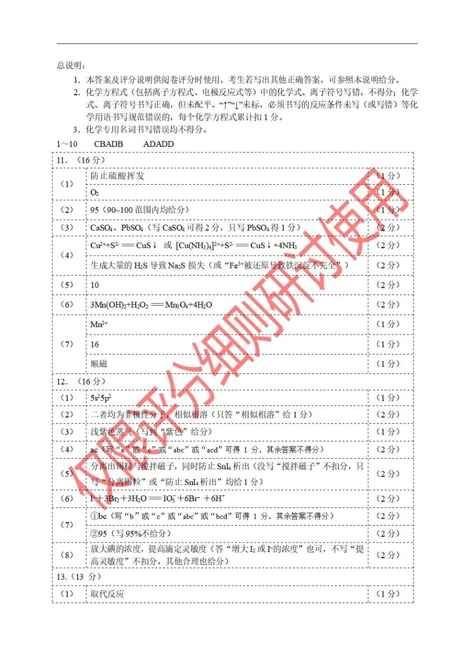 泉州市2026届高中毕业班模拟考试（一）化学答案.pdf_第1页