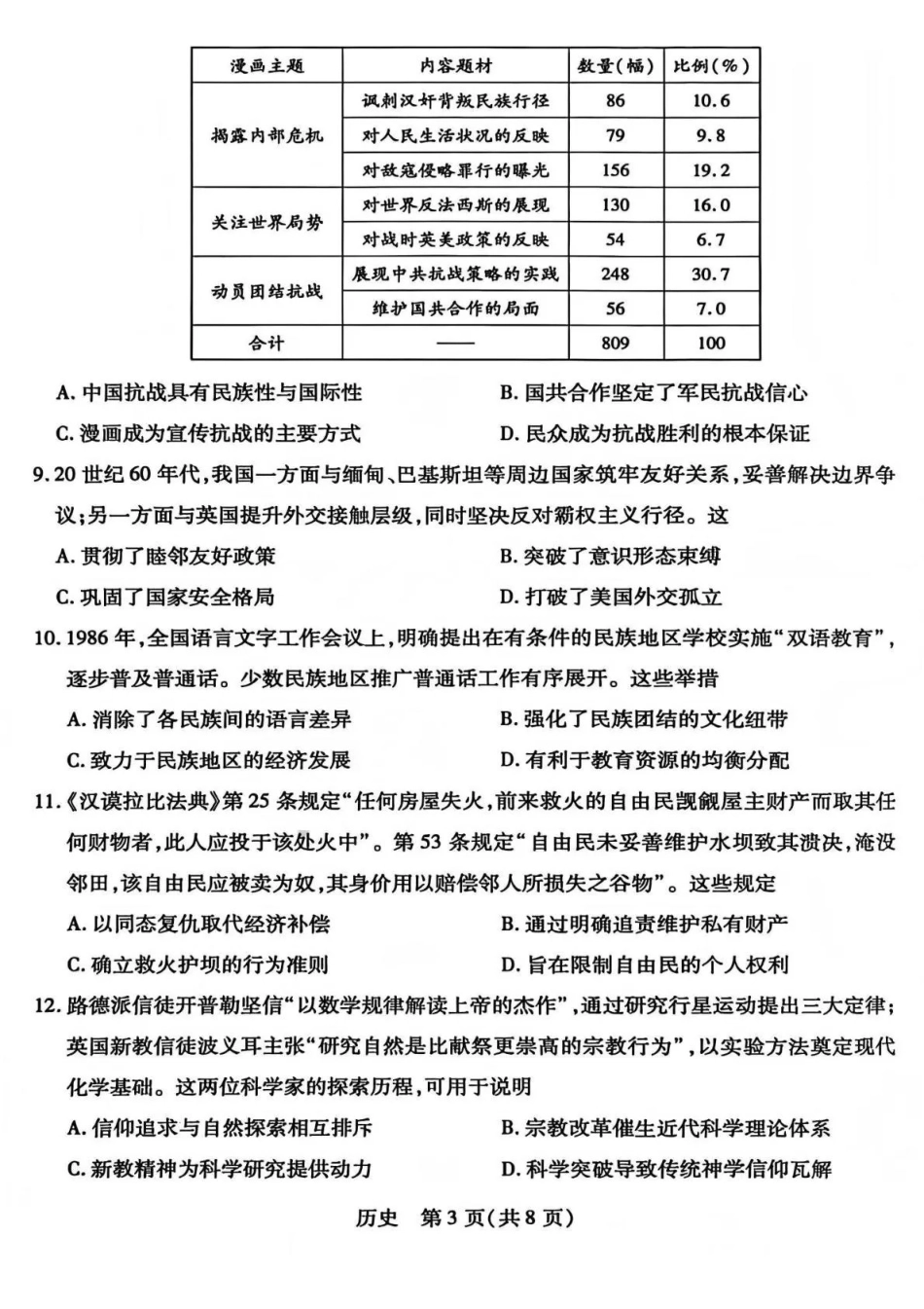 山西晋中市2026年3月高三年级调研测试历史.pdf_第3页