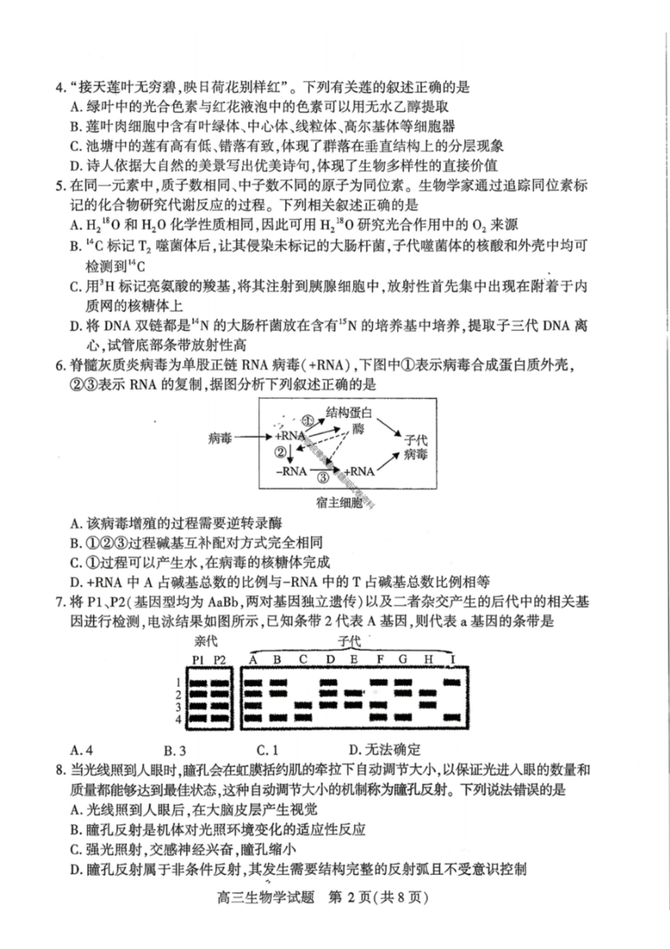 生物湖北襄阳市2026年3月高三年级下学期统一调研测试（3.5-3.6）.pdf_第2页