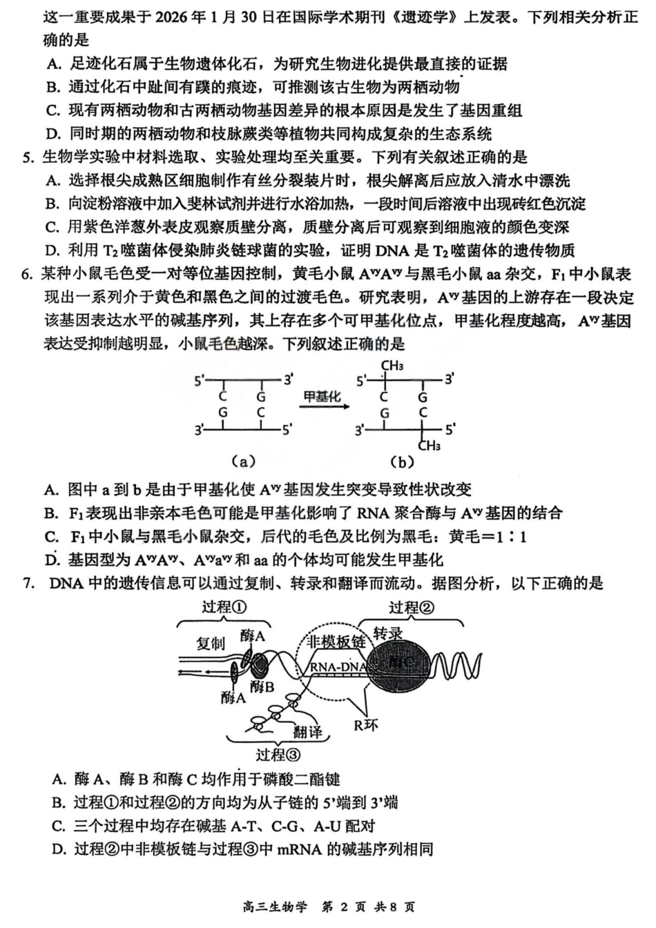 生物山西2026届高三年级第一次模拟考试质量监测试卷（3.6-3.7）.pdf_第2页