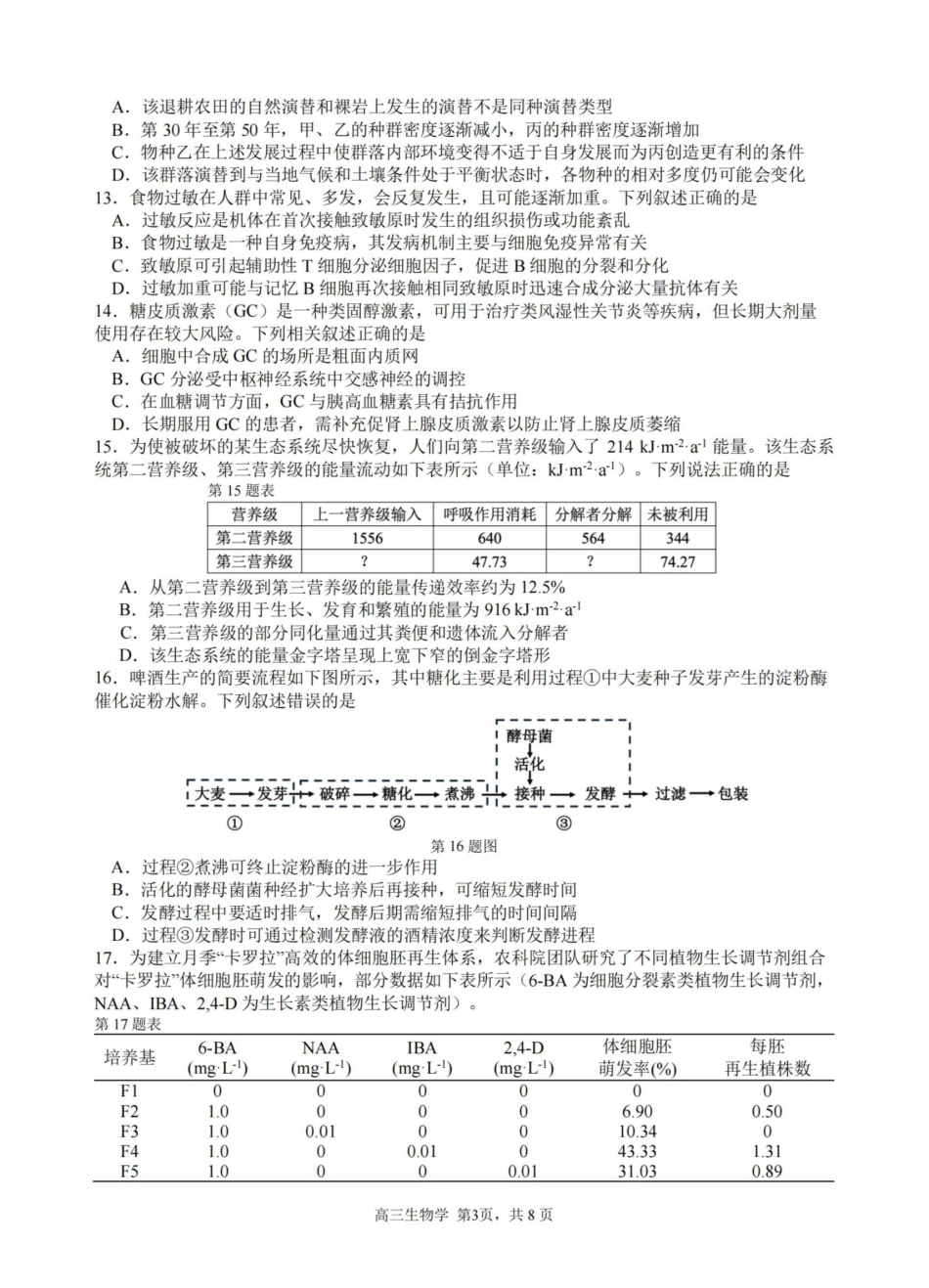 生物试卷-浙江名校协作体（G12）2026届高三3月联考.pdf_第3页