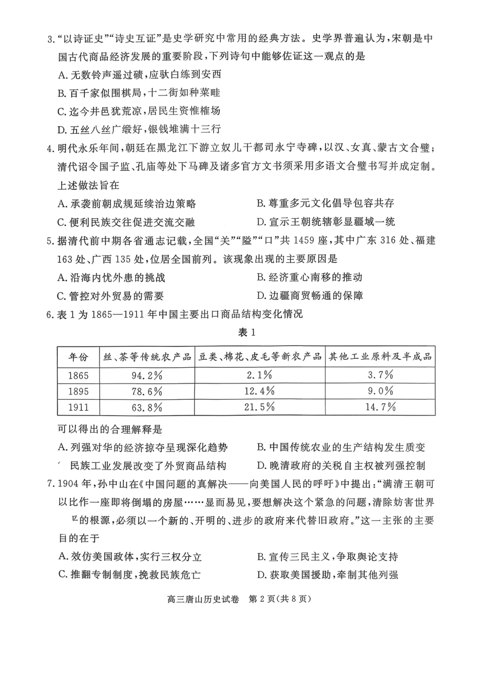 唐山市2026年普通高等学校招生统一考试第一次模拟演练历史.pdf_第2页