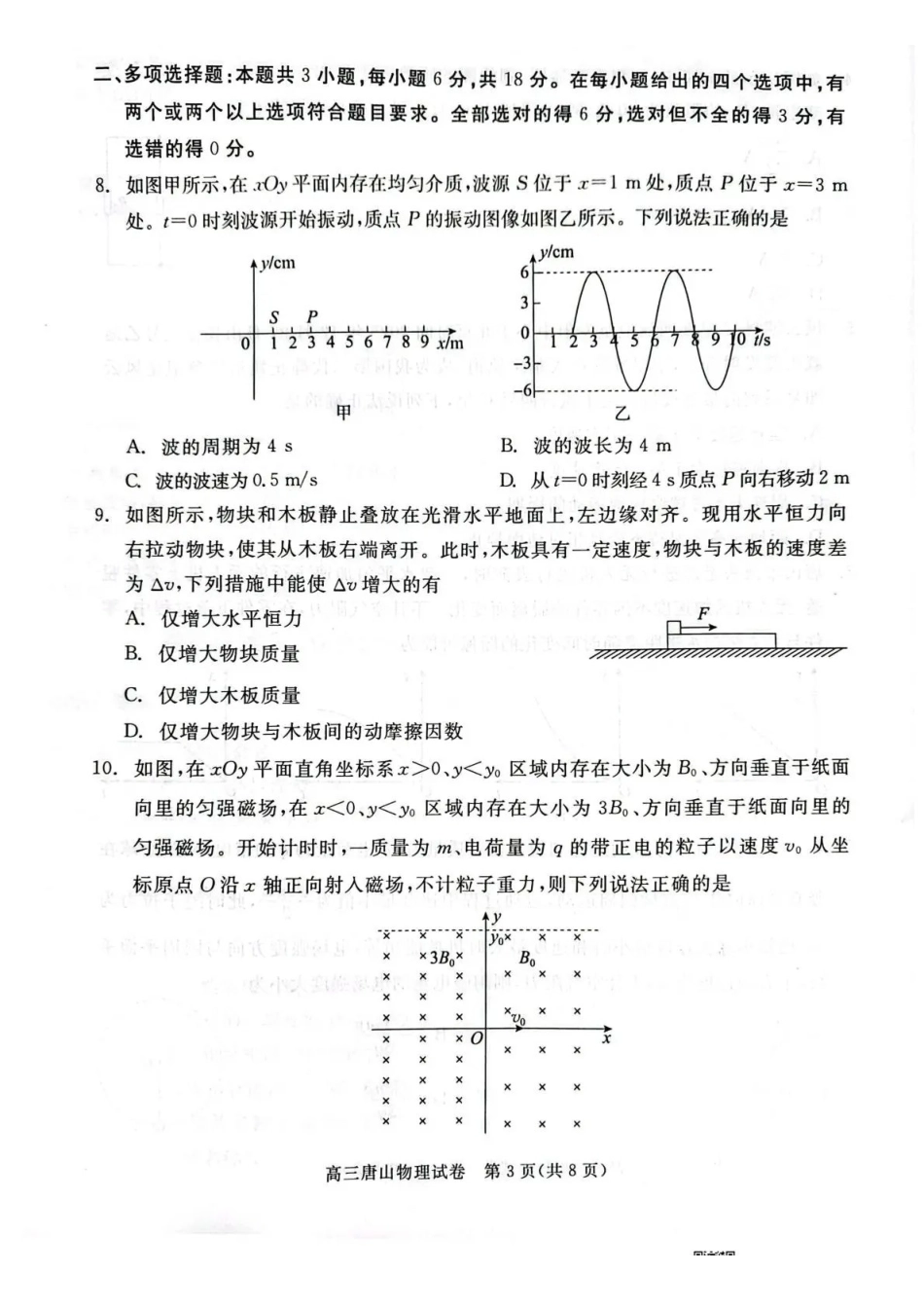 唐山市2026年普通高等学校招生统一考试第一次模拟演练物理.pdf_第3页