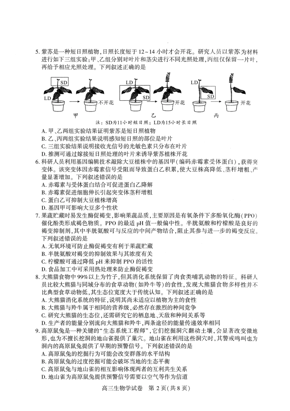 武汉市2026届高中毕业生三月调研考试生物.pdf_第2页