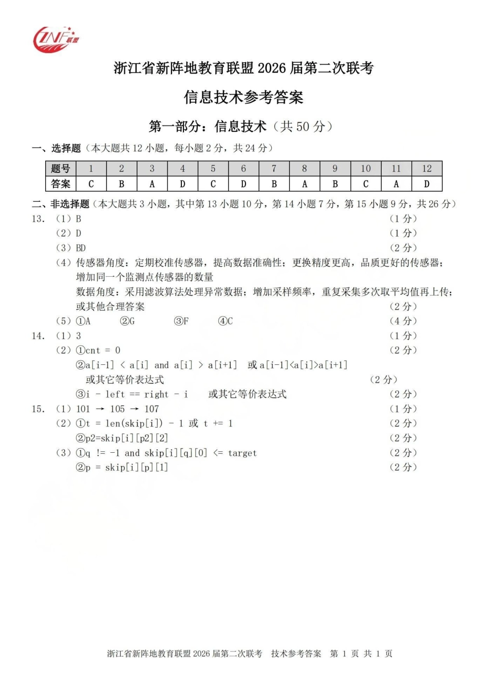 浙江新阵地教育联盟2026届第二次联考技术答案.pdf_第1页