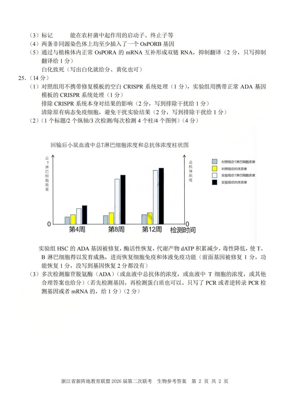 浙江新阵地教育联盟2026届第二次联考生物答案.pdf_第2页