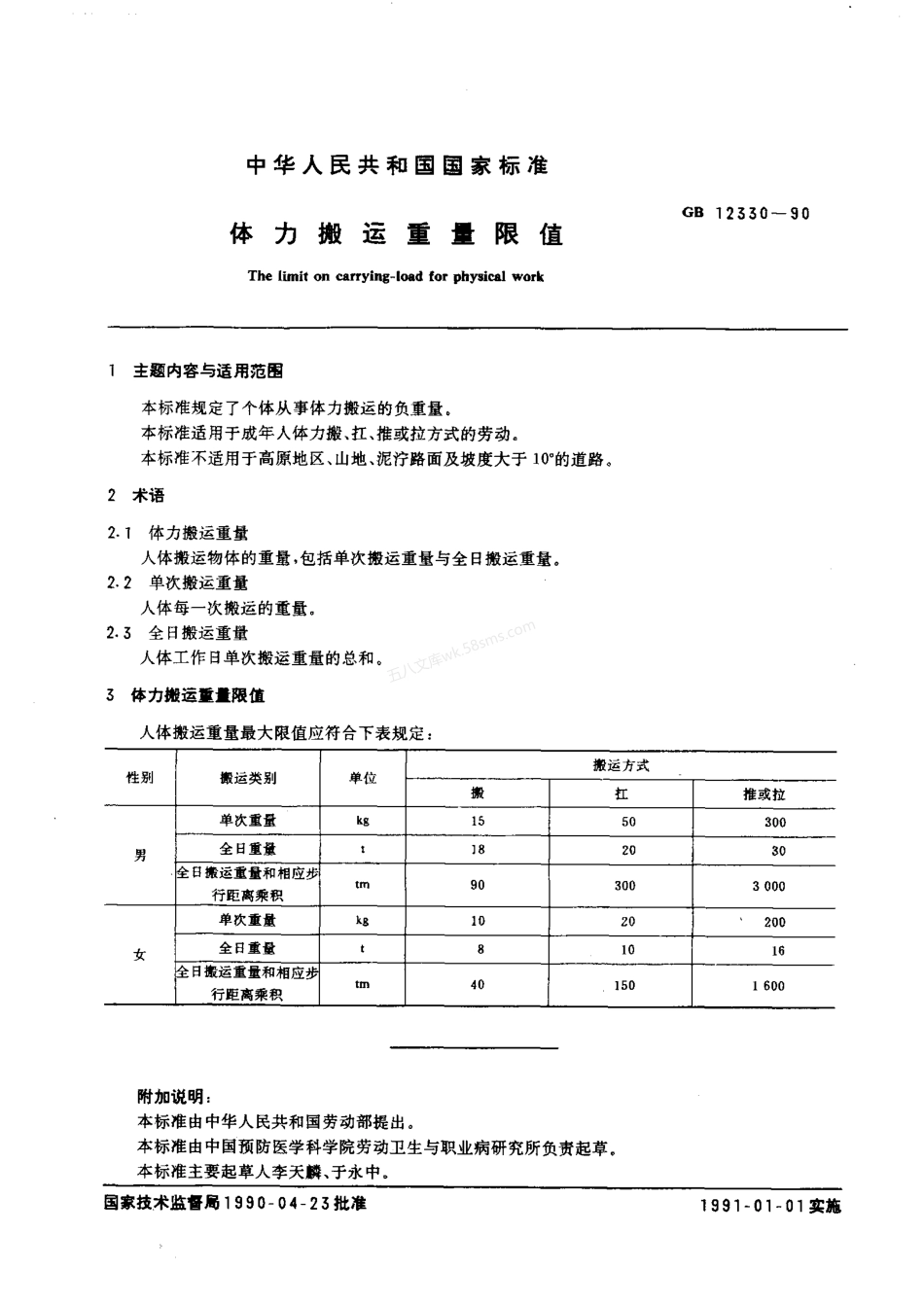 GB 12330-1990 体力搬运重量限值.pdf_第2页