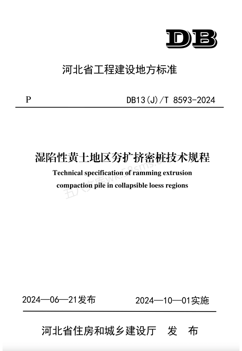 DB13(J)T 8593-2024 湿陷性黄土地区夯扩挤密桩技术规程.pdf_第1页