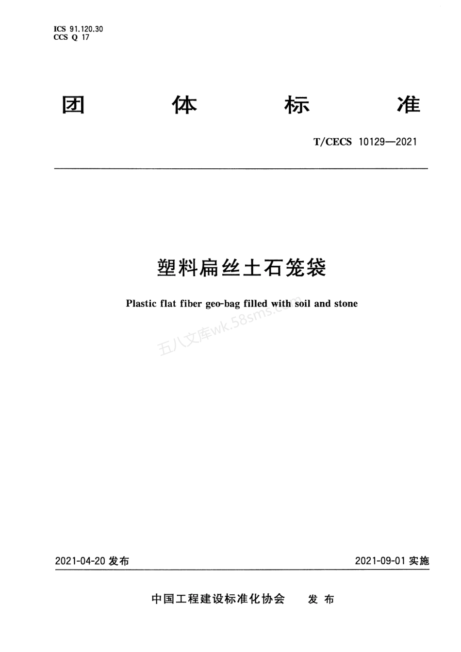 TCECS 10129-2021 塑料扁丝土石笼袋.pdf_第1页