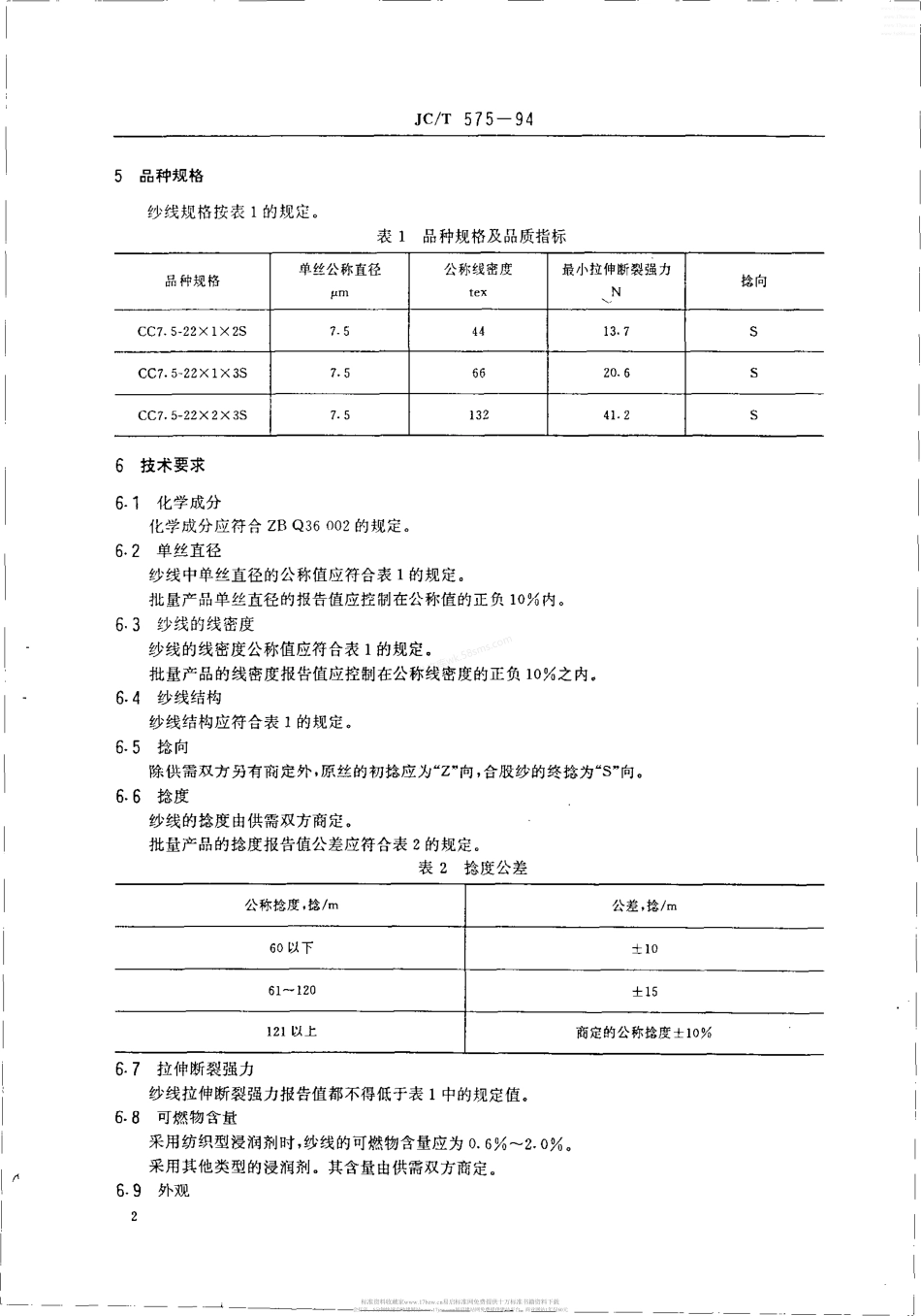 JCT 575-1994 中碱玻璃纤维纱.pdf_第2页