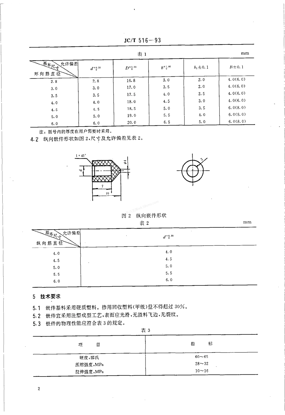 JCT 516-1993 自应力钢筋混凝土输水管用塑料嵌件.pdf_第3页