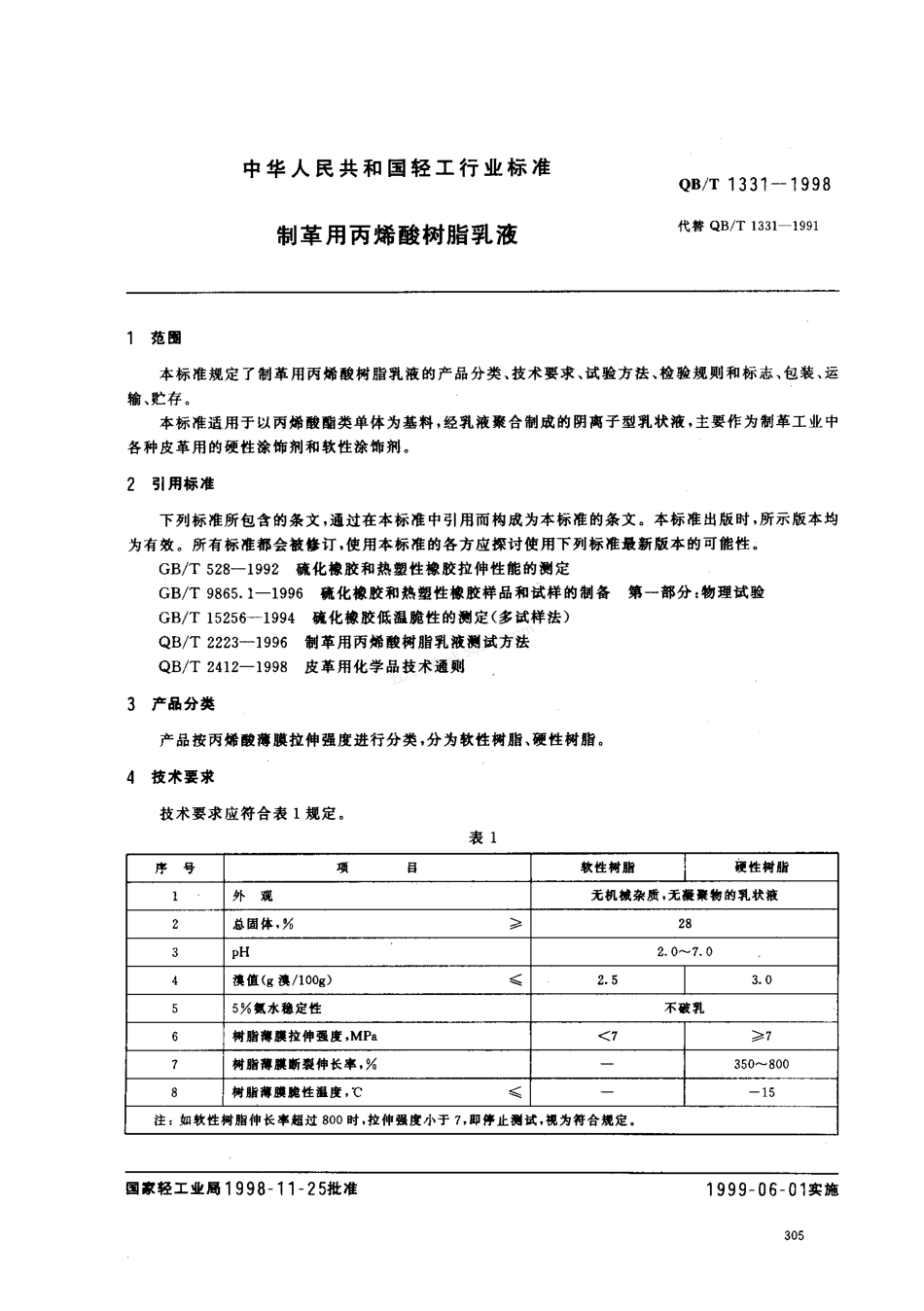 QBT 1331-1998 制革用丙烯酸树脂乳液.pdf_第2页