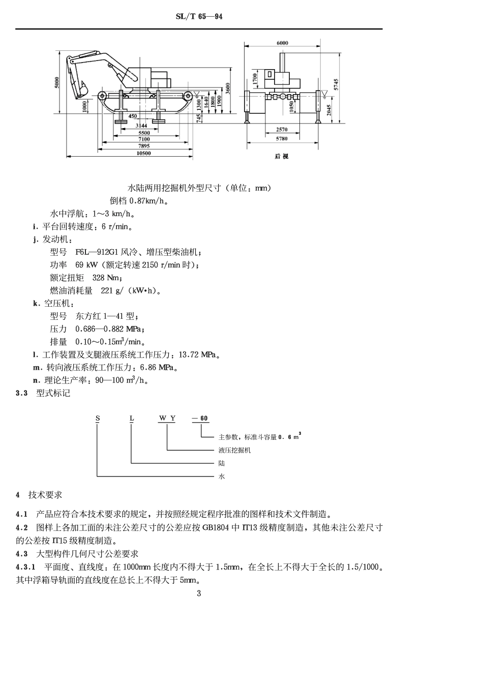 SLT 65-94 SLWY-60型水陆两用液压挖掘机技术条件.pdf_第3页