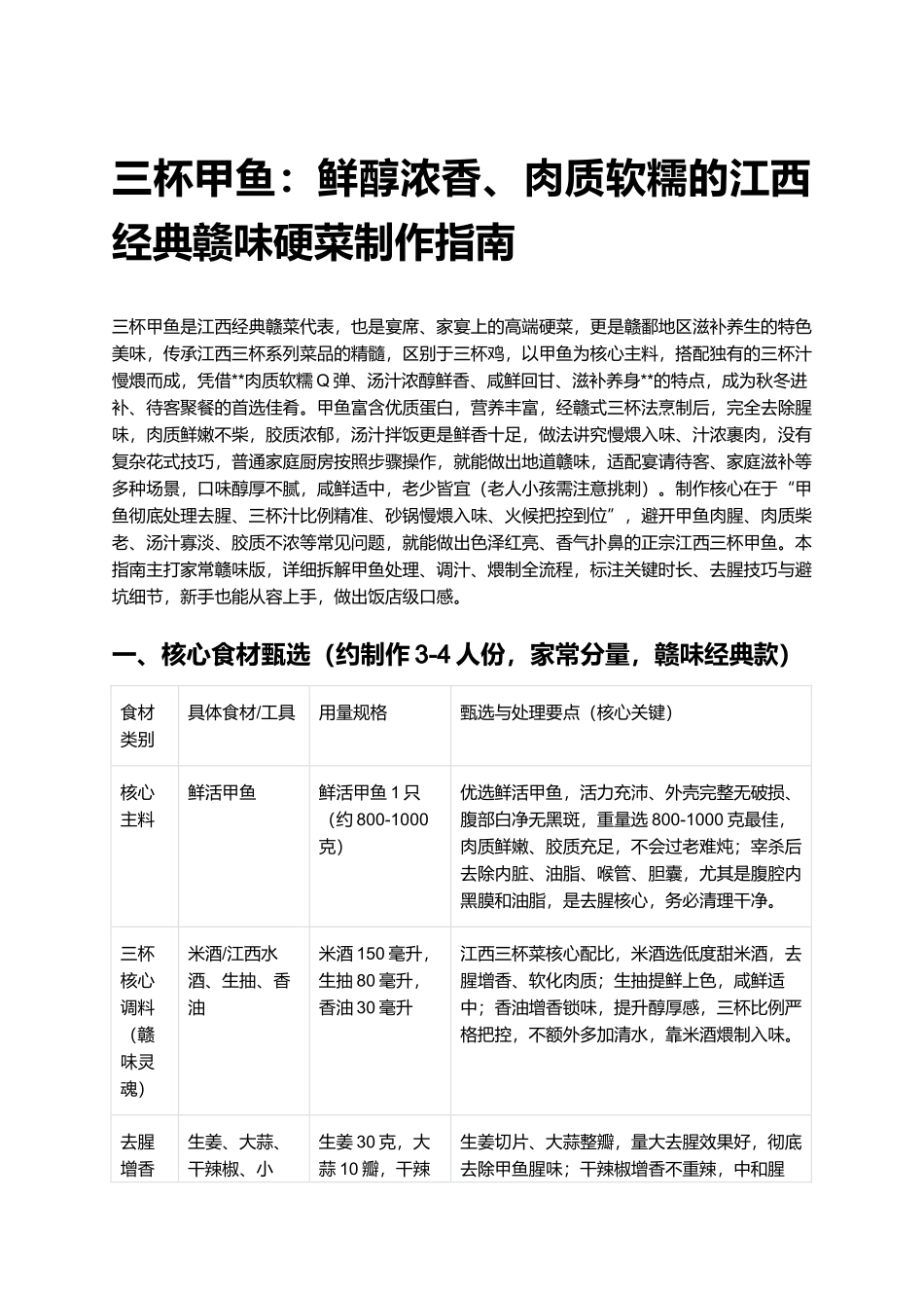 三杯甲鱼：鲜醇浓香、肉质软糯的江西经典赣味硬菜制作指南.docx_第1页