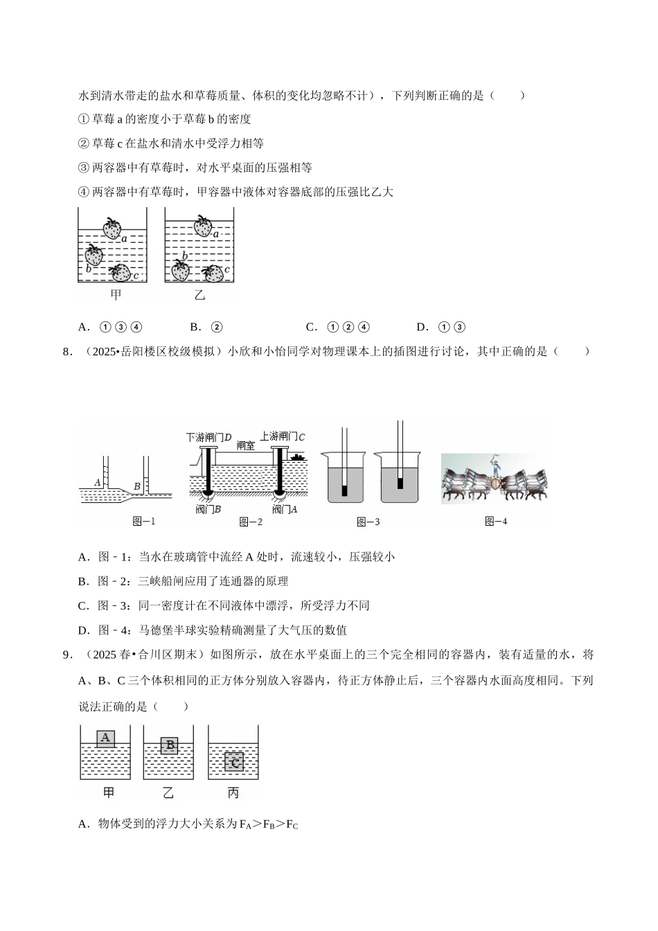 【12浮力】2026年中考物理常考考点专题之浮力.docx_第3页
