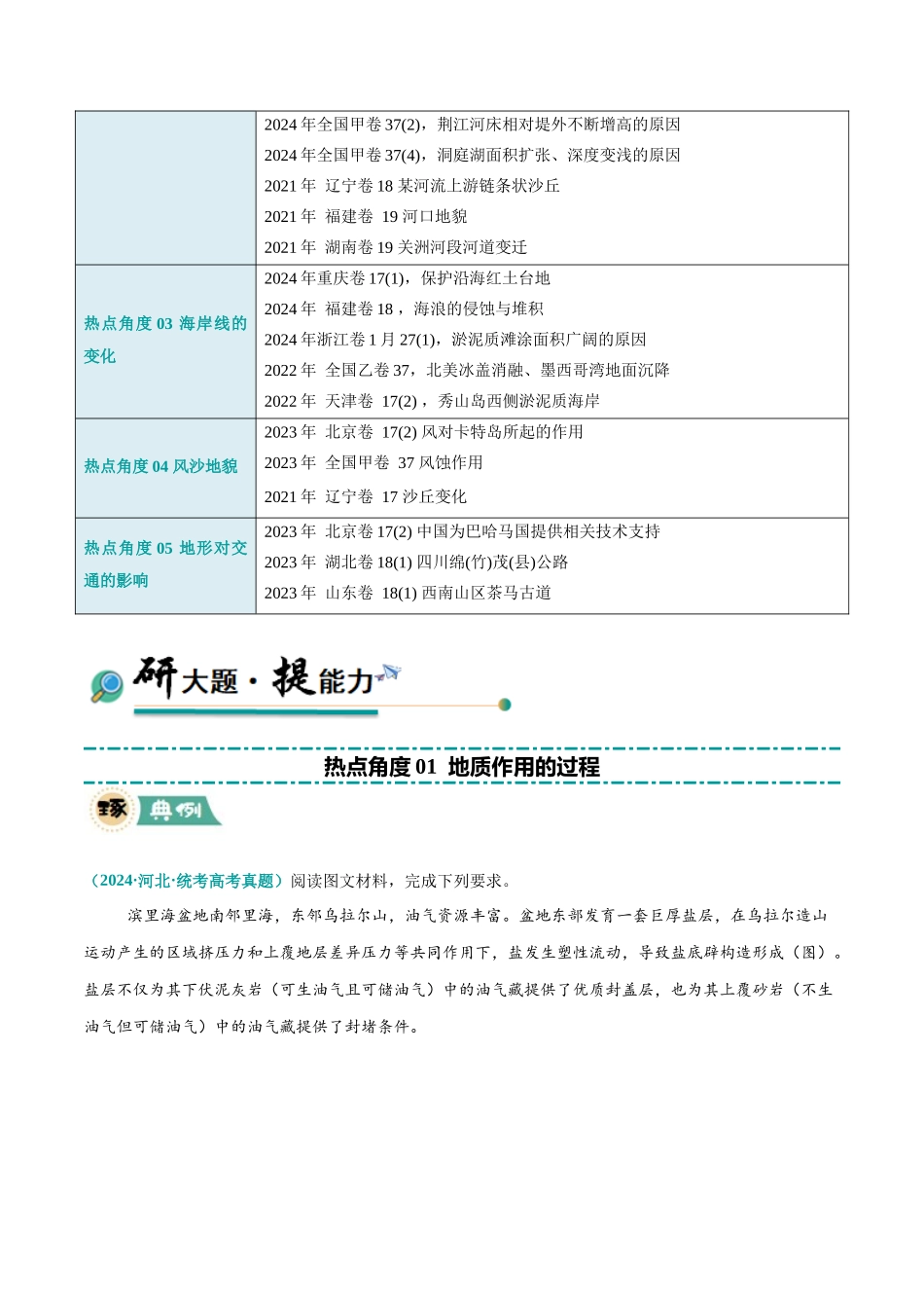 【大题精做】冲刺2025年高考地理大题突破-大题03 地表形态变化过程（5大热点角度）（原卷版）.docx_第2页