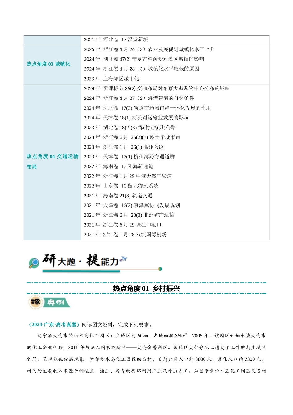 【大题精做】冲刺2025年高考地理大题突破-大题09 乡村、城市与交通布局(4大热点角度)(原卷版).docx_第2页